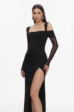 Load image into Gallery viewer, Lorin Elegant Contour Off Shoulder Long Sleeve High Slit Maxi Dress