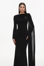 Load image into Gallery viewer, Louxia Elegant Contour One Sleeve Asymmetric Cape Maxi Dress