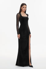 Lade Bild in die Galerieansicht, Rae Elegant  Contour Long Sleeve High Slit Velvet Maxi Dress