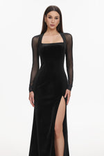 Lade Bild in die Galerieansicht, Rae Elegant  Contour Long Sleeve High Slit Velvet Maxi Dress