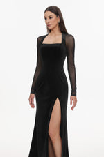 Lade Bild in die Galerieansicht, Rae Elegant  Contour Long Sleeve High Slit Velvet Maxi Dress