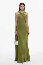 Load image into Gallery viewer, Romelle Elegant Contour Twist Halter Cape Cut Out Maxi Dress