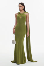 Load image into Gallery viewer, Romelle Elegant Contour Twist Halter Cape Cut Out Maxi Dress