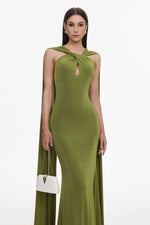 Load image into Gallery viewer, Romelle Elegant Contour Twist Halter Cape Cut Out Maxi Dress