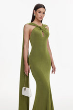 Load image into Gallery viewer, Romelle Elegant Contour Twist Halter Cape Cut Out Maxi Dress