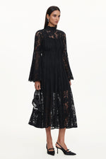 Load image into Gallery viewer, Karsten Resort Flowy Round Neck Long Sleeve Lace Maxi Dress