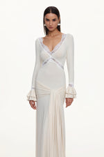 Load image into Gallery viewer, Xavier V-Neck Long Sleeves Lace Twist Beige Maxi Dress