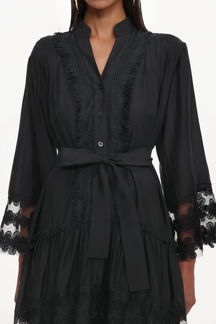 Kava Resort Flowy Long Sleeve Lace Floral Woven Maxi Dress