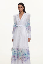Load image into Gallery viewer, Rina Resort Flowy Long Sleeve Floral Print Ruffle Woven Maxi Dress