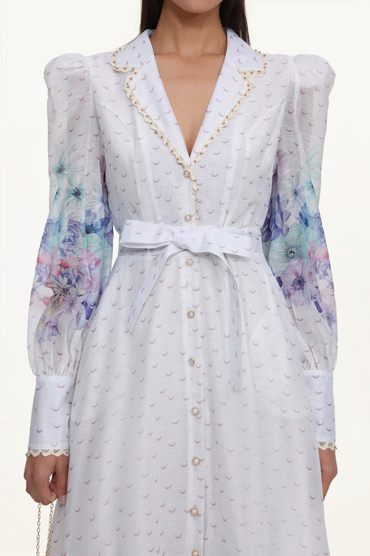 Rina Resort Flowy Long Sleeve Floral Print Ruffle Woven Maxi Dress