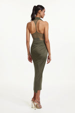 Charger l'image dans la visionneuse de la Galerie, Klaria Chic Contour Cowl Neck Sleeveless Ruched Knit Maxi Dress