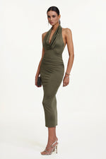 Charger l'image dans la visionneuse de la Galerie, Klaria Chic Contour Cowl Neck Sleeveless Ruched Knit Maxi Dress