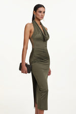 Charger l'image dans la visionneuse de la Galerie, Klaria Chic Contour Cowl Neck Sleeveless Ruched Knit Maxi Dress
