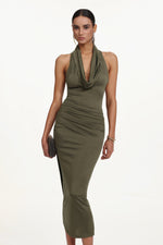 Charger l'image dans la visionneuse de la Galerie, Klaria Chic Contour Cowl Neck Sleeveless Ruched Knit Maxi Dress