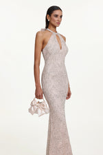 Load image into Gallery viewer, Saslim Chic Contour Halter Cut Out Sequin Maxi Dress
