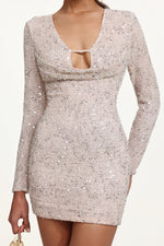 Charger l'image dans la visionneuse de la Galerie, Manik Chic Contour Long Sleeve Cut Out Sequin Mini Dress