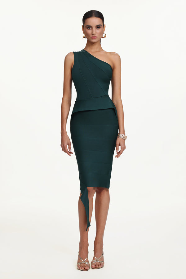 Novah Classic Contour One Shoulder Bandage Midi Dress