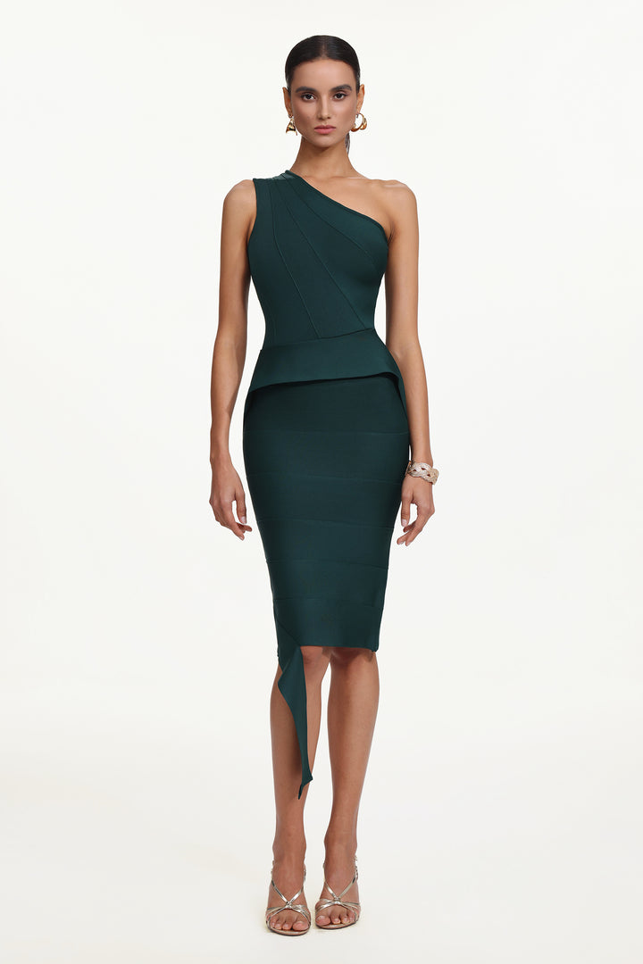 Novah Classic Contour One Shoulder Bandage Midi Dress