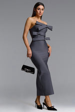 Load image into Gallery viewer, The Celestine Noir Contour Strapless Bow Silhouette Maxi Dress