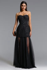 Load image into Gallery viewer, Margo Chic Contour Strapless Jacquard Floral Tulle Maxi Dress