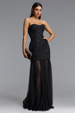 Load image into Gallery viewer, Margo Chic Contour Strapless Jacquard Floral Tulle Maxi Dress
