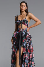 Load image into Gallery viewer, Pale Chic Flowy Halter Cut Out Floral Print Ruffle Maxi Dress