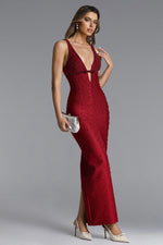 Load image into Gallery viewer, Tersa Romantic Contour Sleeveless Deep V Beaded Maxi Dress	