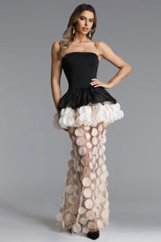 Johanne Elegant Contour Strapless Ruffle Contrast Maxi Dress