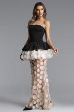 Load image into Gallery viewer, Johanne Elegant Contour Strapless Ruffle Contrast Maxi Dress