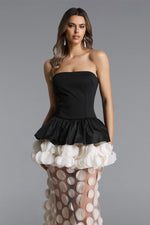 Load image into Gallery viewer, Johanne Elegant Contour Strapless Ruffle Contrast Maxi Dress