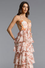 Load image into Gallery viewer, Valerie Romantic Flowy Halter Ruffle Sequin Print Maxi Dress