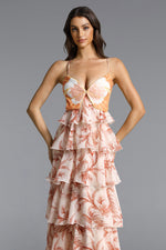 Load image into Gallery viewer, Valerie Romantic Flowy Halter Ruffle Sequin Print Maxi Dress