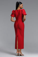 Load image into Gallery viewer, Lazze Romantic Contour Puff Sleeve Bow Bandage Maxi Dress