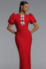 Load image into Gallery viewer, Lazze Romantic Contour Puff Sleeve Bow Bandage Maxi Dress