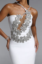 Load image into Gallery viewer, Veronic Glamorous Contour Halter Cut Out Rhinestone Floral Bandage Maxi Dress	