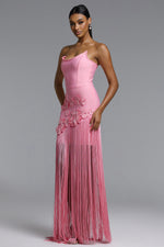 Load image into Gallery viewer, Ezgi Chic Contour Strapless Floral Fringe Bandage Maxi Dress