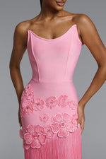 Load image into Gallery viewer, Ezgi Chic Contour Strapless Floral Fringe Bandage Maxi Dress