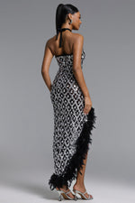 Lade Bild in die Galerieansicht, Raola Glamorous Contour Halter Rhinestone Sequin Feather Maxi Dress