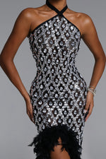 Lade Bild in die Galerieansicht, Raola Glamorous Contour Halter Rhinestone Sequin Feather Maxi Dress