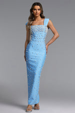 Load image into Gallery viewer, Vafa Glamorous Contour Square Neck Pearl Rhinestone Bandage Maxi Dress