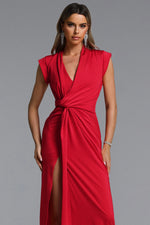 Lade Bild in die Galerieansicht, Elin Chic Contour V Neck Twisted High Slit Knit Maxi Dress