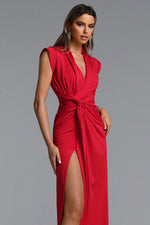 Lade Bild in die Galerieansicht, Elin Chic Contour V Neck Twisted High Slit Knit Maxi Dress