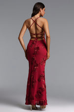 Load image into Gallery viewer, Ririe Romantic Contour Strapless Floral Applique Knit Maxi Dress	