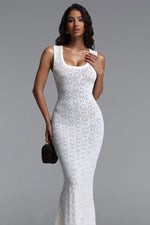 Load image into Gallery viewer, Etta Elegant Contour Sleeveless Knit White Maxi Dress