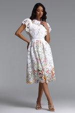 Load image into Gallery viewer, Leanna Resort Flowy Short Sleeve Floral Print Lace Midi Dress