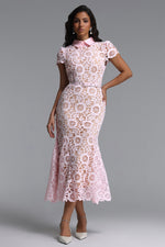 Load image into Gallery viewer, Felix Elegant Cinched Short Sleeve Floral Lace Maxi Dress