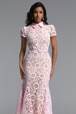 Load image into Gallery viewer, Felix Elegant Cinched Short Sleeve Floral Lace Maxi Dress