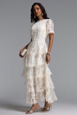 Load image into Gallery viewer, Yedda Resort Flowy Round Neck Short Sleeve Floral Embroidered Woven Maxi Dress