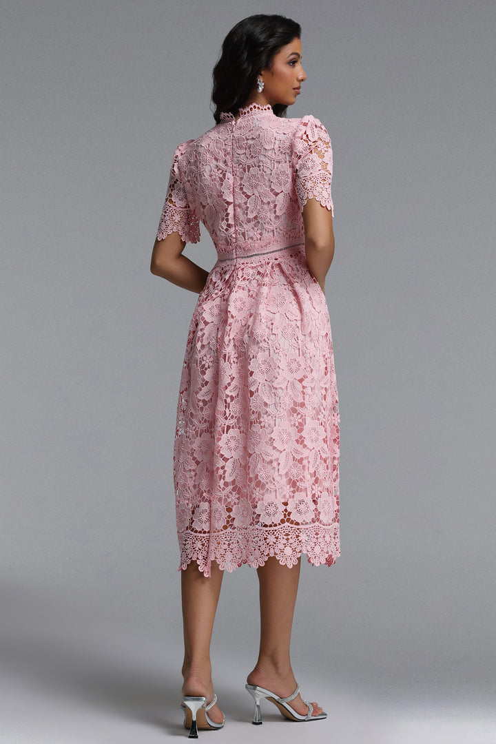 Valema Resort Flowy Short Sleeve Floral Lace Midi Dress