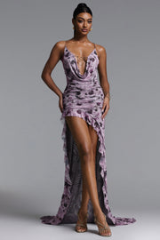 Stacey Sexy Flowy Deep V Print Ruched Maxi Dress	